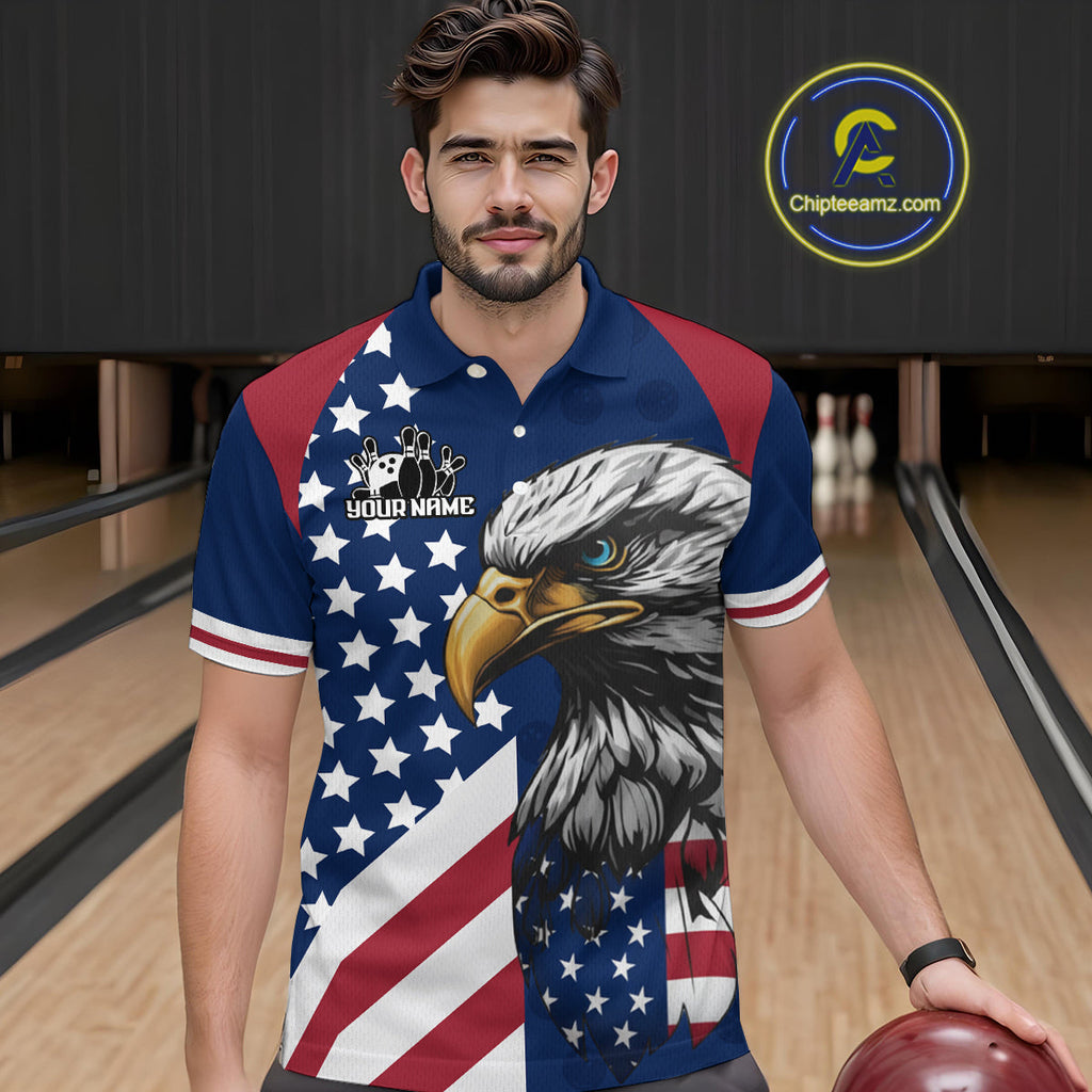 Custom US Flag Eagle Bowling Team Shirt Bowling League Jersey Polo & Quarter-Zip