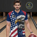 Custom US Flag Eagle Bowling Team Shirt Bowling League Jersey Polo & Quarter-Zip