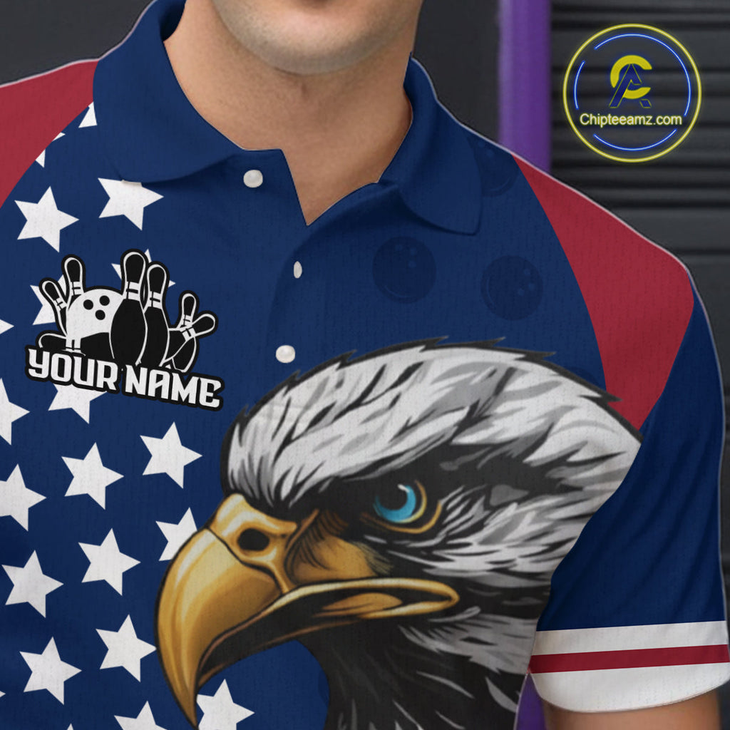 Custom US Flag Eagle Bowling Team Shirt Bowling League Jersey Polo & Quarter-Zip