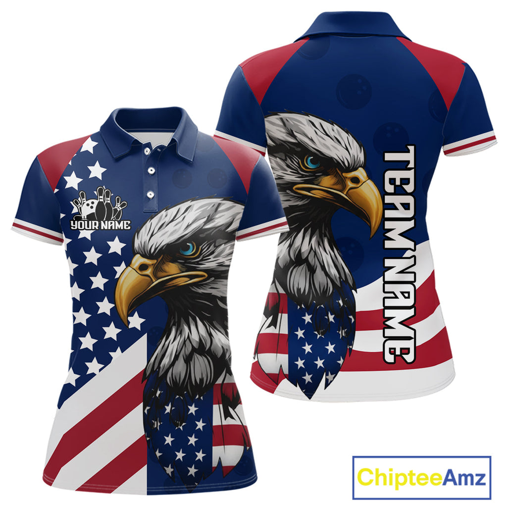 Custom US Flag Eagle Bowling Team Shirt Bowling League Jersey Polo & Quarter-Zip