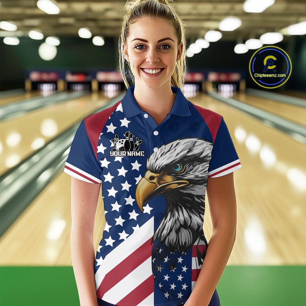 Custom US Flag Eagle Bowling Team Shirt Bowling League Jersey Polo & Quarter-Zip