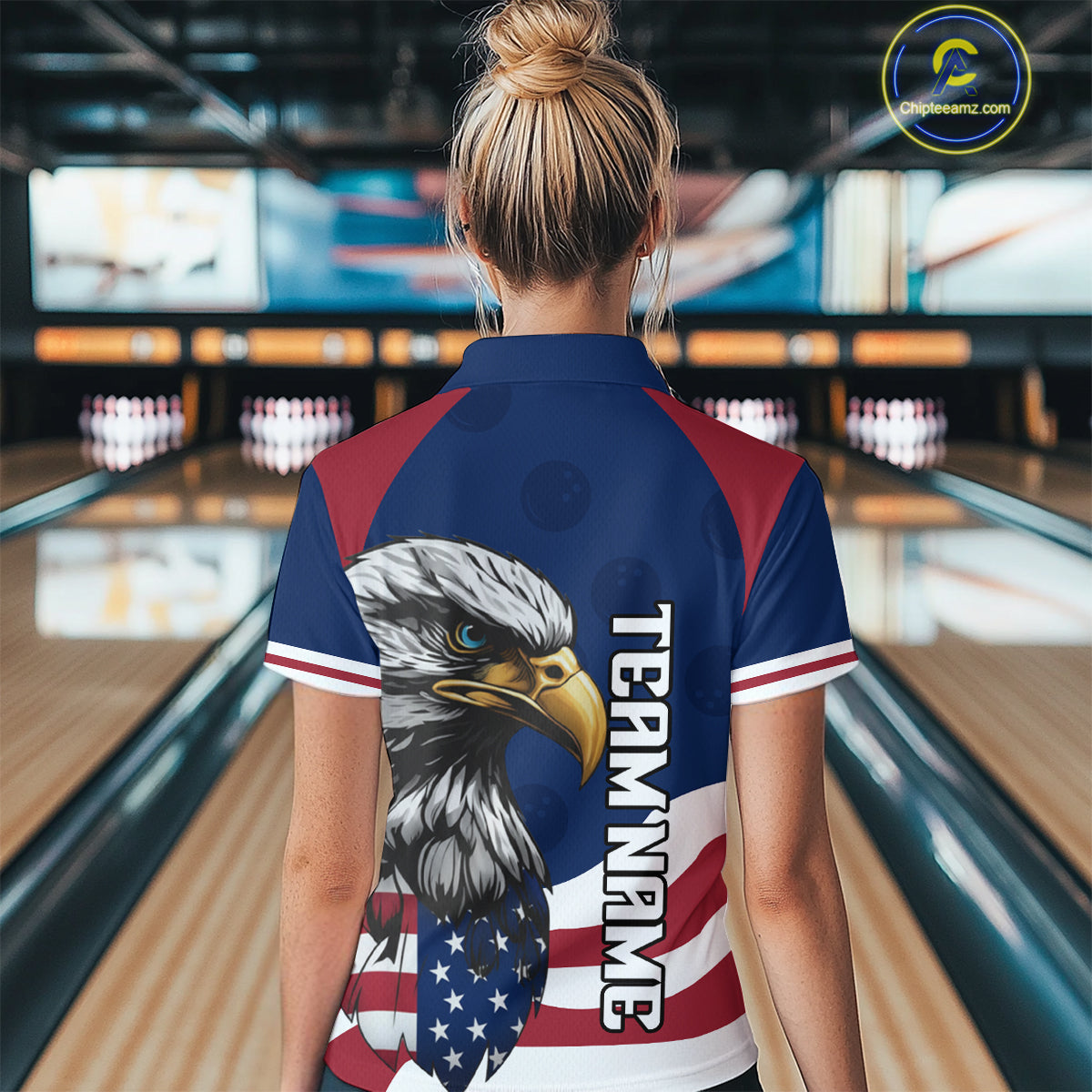 Custom US Flag Eagle Bowling Team Shirt Bowling League Jersey Polo & Quarter-Zip