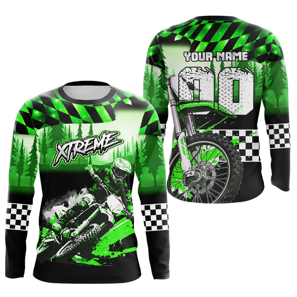 Personalized Green Motocross Jersey for Adult Extreme Racing Shirt + Dirt Bike Clothes