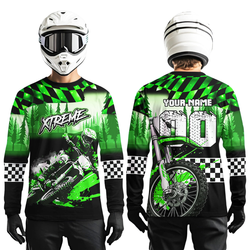 Personalized Green Motocross Jersey for Adult Extreme Racing Shirt + Dirt Bike Clothes