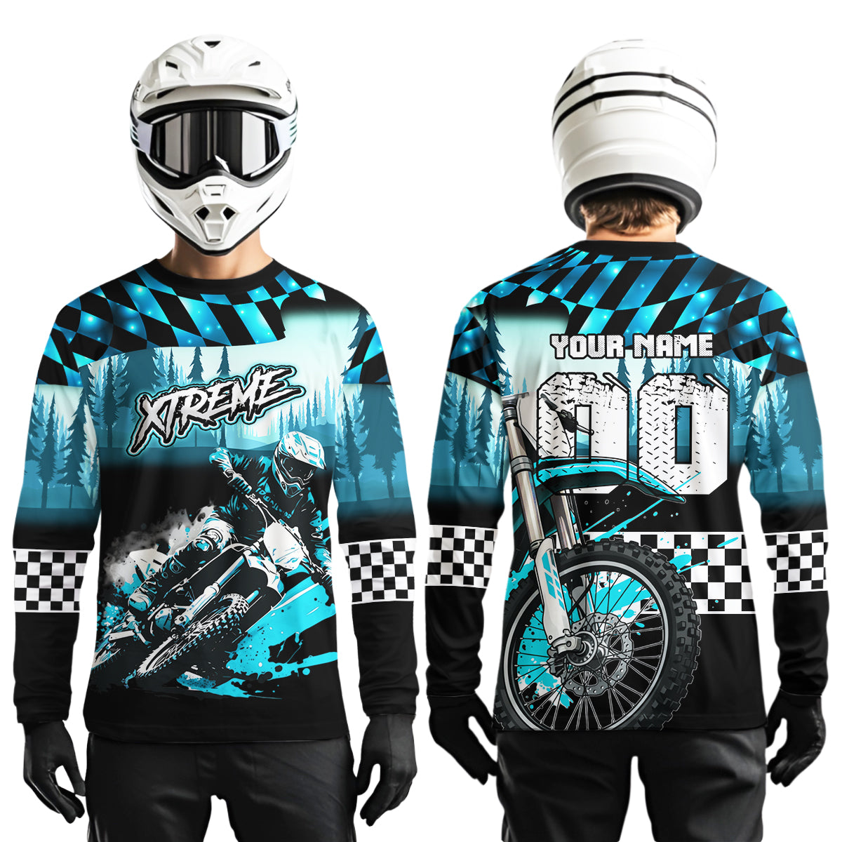 Personalized Turquoise Motocross Jersey for Adult Extreme Racing Shirt + Dirt Bike Clothes