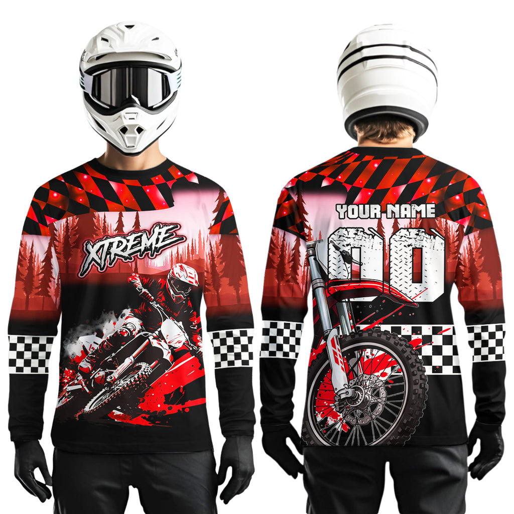 Personalized Red Motocross Jersey for Adult Extreme Racing Shirt + Dirt Bike Clothes