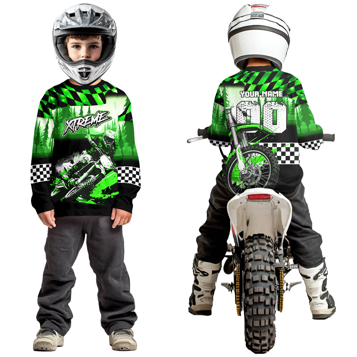 Personalized Green Motocross Jersey for Adult Extreme Racing Shirt + Dirt Bike Clothes
