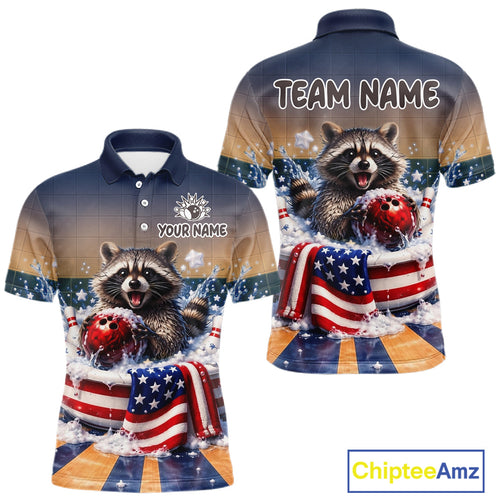 Funny Raccoon Bowling Shirt Custom Patriotic Bowling Jersey US Flag Bowling Outfit