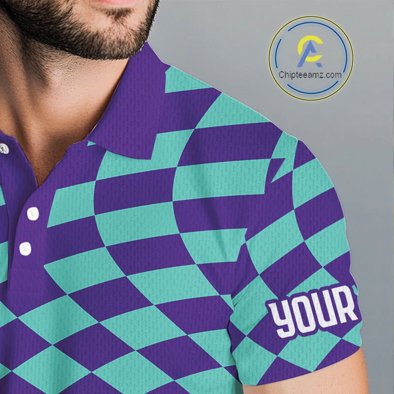 Plaid Golf Polo Shirt Custom Purple & Blue Checkerboard Argyle Pattern Golf Shirts