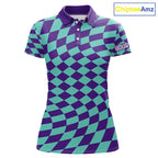 Plaid Golf Polo Shirt Custom Purple & Blue Checkerboard Argyle Pattern Golf Shirts