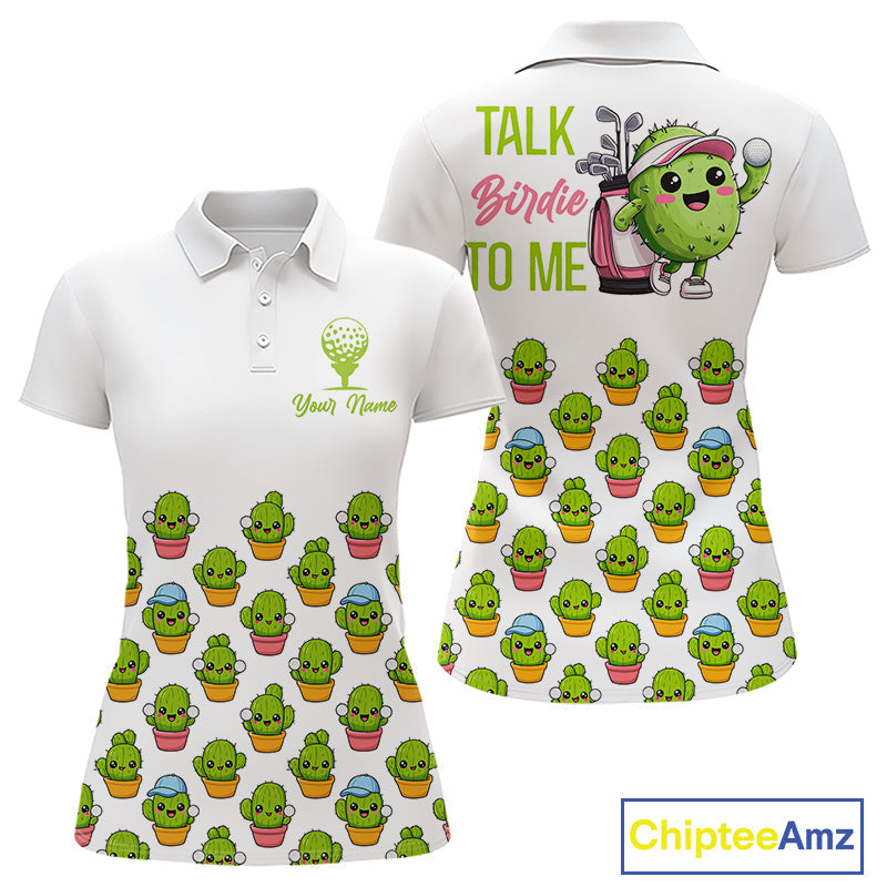 Personalized Funny Cactus Flower Pattern Golf Polo Shirts Custom Cactus Golf Shirt Golfer Gift