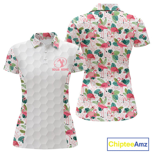 Golf Polo Shirt Pink Floral Flamingo Pattern Tropical Leaves Custom Team Golf Polo Shirts