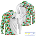 Long Sleeve Golf Polos Shirts Custom Green Tropical Flamingo Pattern Personalized Golf Gifts