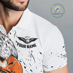 Custom Golf Polo Shirt Orange & White Grunge Ripped Eagle Grasping Golf Ball Golf Apparel