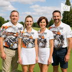 Custom Golf Polo Shirt Orange & White Grunge Ripped Eagle Grasping Golf Ball Golf Apparel