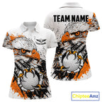 Custom Golf Polo Shirt Orange & White Grunge Ripped Eagle Grasping Golf Ball Golf Apparel