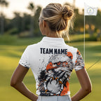 Custom Golf Polo Shirt Orange & White Grunge Ripped Eagle Grasping Golf Ball Golf Apparel
