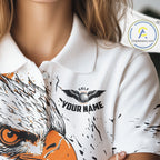 Custom Golf Polo Shirt Orange & White Grunge Ripped Eagle Grasping Golf Ball Golf Apparel