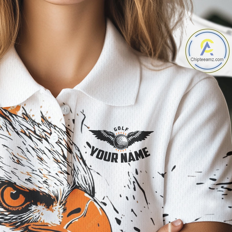 Custom Golf Polo Shirt Orange & White Grunge Ripped Eagle Grasping Golf Ball Golf Apparel