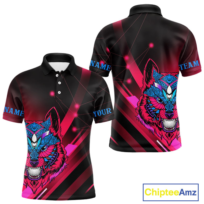 Funny Pink Wolf Golf Polo Shirt Custom Golf Ball Team Jersey Golf League Shirt Golf Gifts