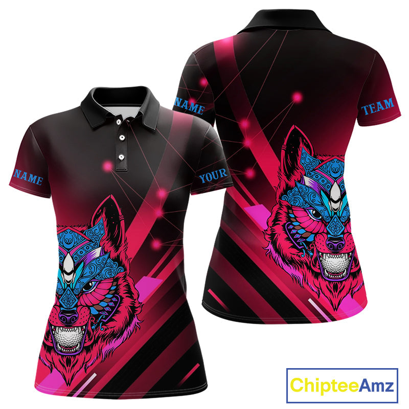 Funny Pink Wolf Golf Polo Shirt Custom Golf Ball Team Jersey Golf League Shirt Golf Gifts