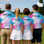 Golf Polo Shirt Custom Blue And Pink Golf Shirt, White Team Golf Shirts Personalized
