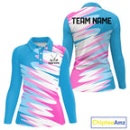 Long Sleeve Golf Polos Shirt Custom Blue & Pink Golf Shirt Personalized White Team Golf Shirts