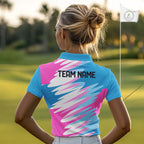 Golf Polo Shirts Custom Blue And Pink Golf Shirt Personalized White Team Golf Shirts
