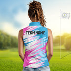 Sleeveless Golf Polo Shirt Custom Blue And Pink Golf Shirt Personalized White Team Golf Shirts