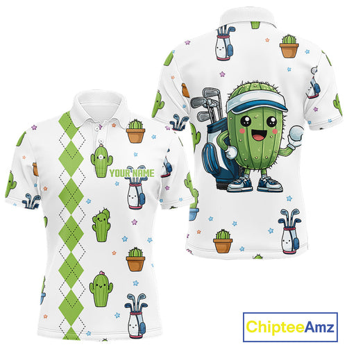 Argyle Pattern Golf Polo Shirts Funny Cactus Flower Custom Cactus Golf Shirt Golfer Gifts