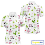 Flamingo Cactus Desert Pattern Golf Polo Shirts Custom Cactus Golf Shirt Personalized