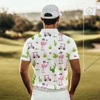 Flamingo Cactus Desert Pattern Golf Polo Shirts Custom Cactus Golf Shirt Personalized