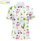 Flamingo Cactus Desert Pattern Golf Polo Shirts Custom Cactus Golf Shirt Personalized