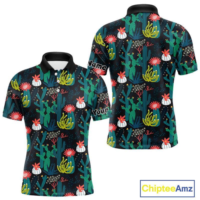 Funny Desert Cactus Pattern Golf Polo Shirts Custom Cactus Golf Shirt, Golfer Gift