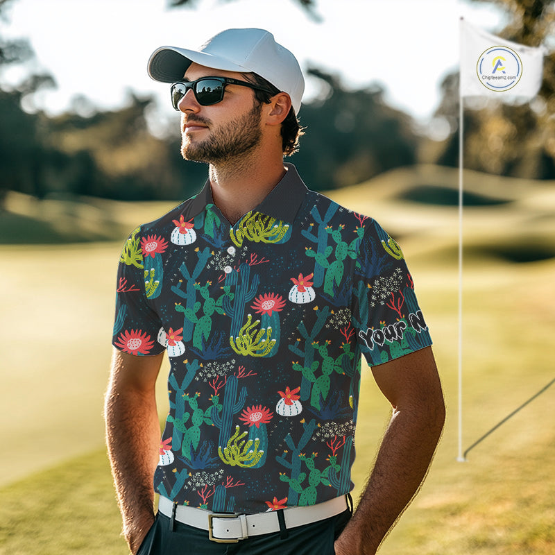 Funny Desert Cactus Pattern Golf Polo Shirts Custom Cactus Golf Shirt, Golfer Gift