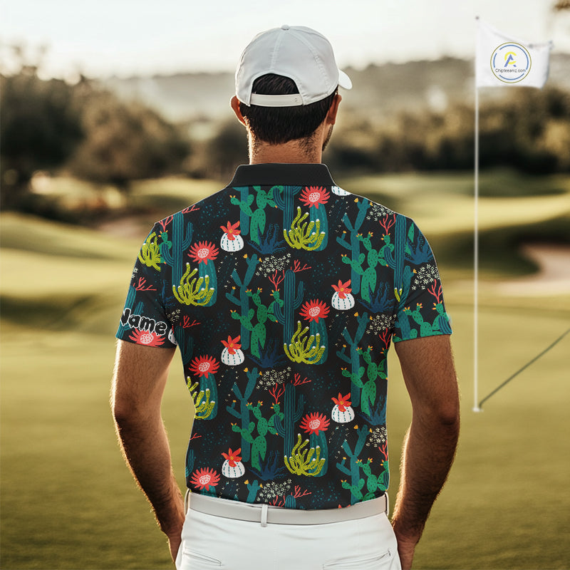 Funny Desert Cactus Pattern Golf Polo Shirts Custom Cactus Golf Shirt, Golfer Gift