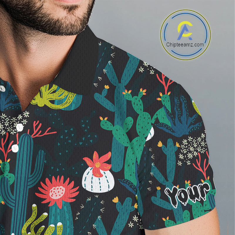 Funny Desert Cactus Pattern Golf Polo Shirts Custom Cactus Golf Shirt, Golfer Gift