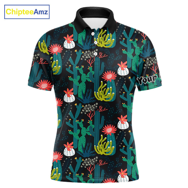 Funny Desert Cactus Pattern Golf Polo Shirts Custom Cactus Golf Shirt, Golfer Gift