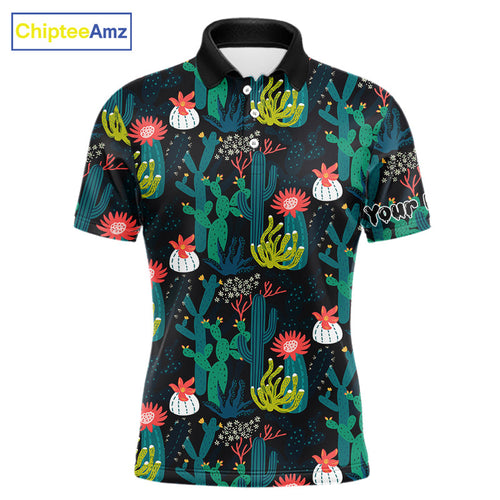 Funny Desert Cactus Pattern Golf Polo Shirts Custom Cactus Golf Shirt, Golfer Gift