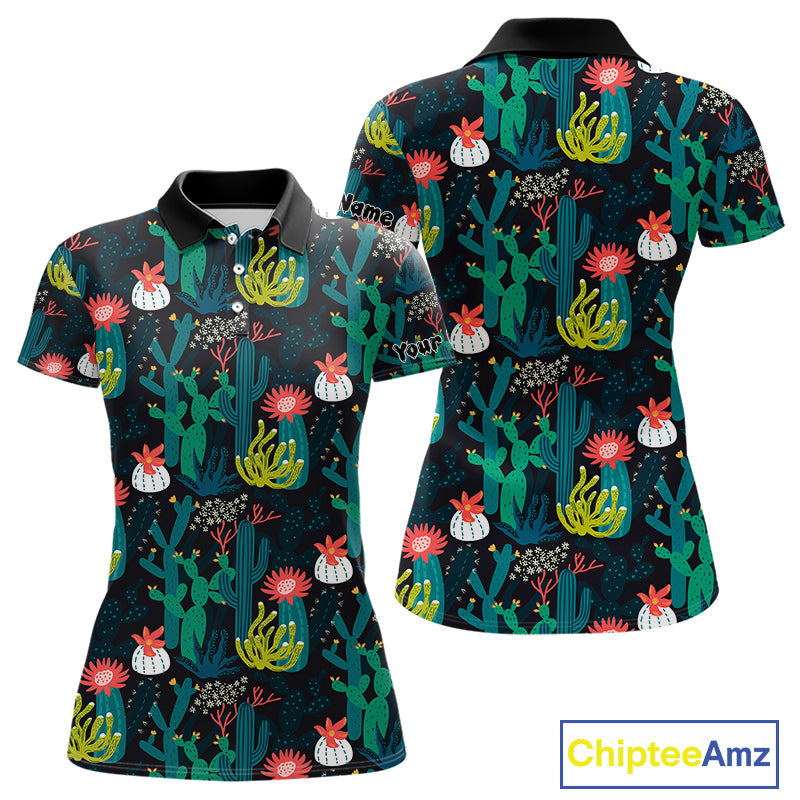 Funny Desert Cactus Pattern Golf Polo Shirts Custom Cactus Golf Shirt, Golfer Gift