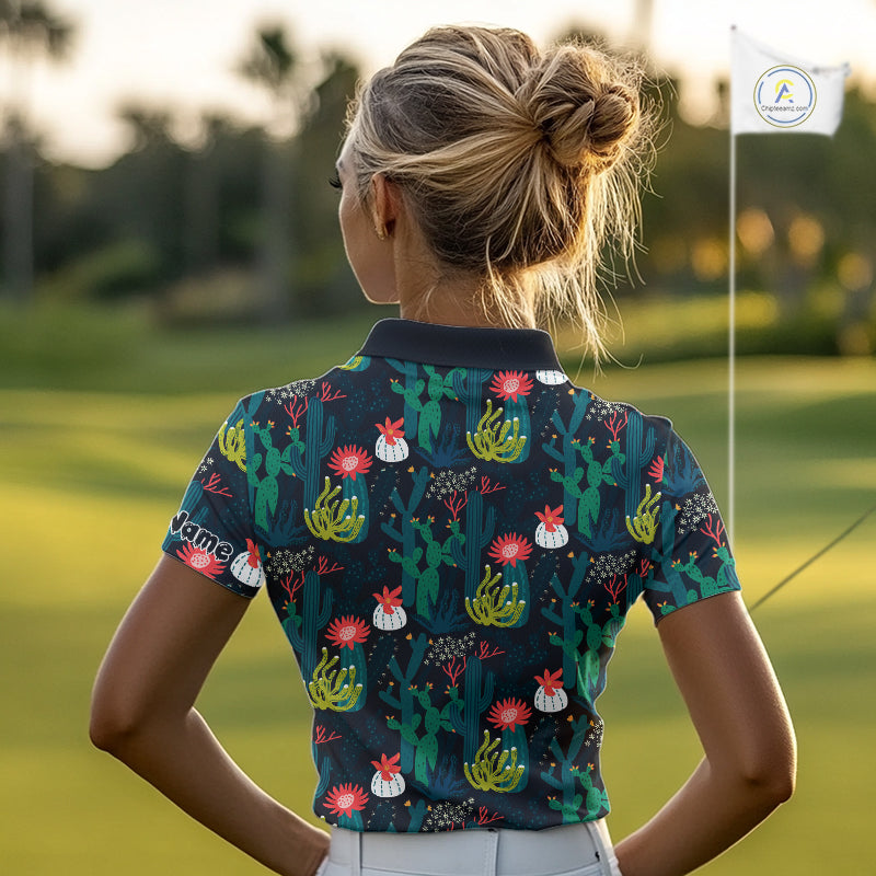 Funny Desert Cactus Pattern Golf Polo Shirts Custom Cactus Golf Shirt, Golfer Gift