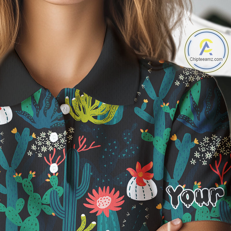 Funny Desert Cactus Pattern Golf Polo Shirts Custom Cactus Golf Shirt, Golfer Gift