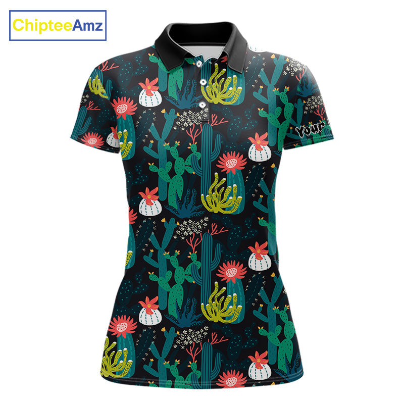 Funny Desert Cactus Pattern Golf Polo Shirts Custom Cactus Golf Shirt, Golfer Gift