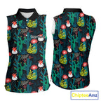 Funny Desert Cactus Pattern Sleeveless Golf Polo Shirts Custom Cactus Golf Shirt