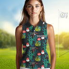 Funny Desert Cactus Pattern Sleeveless Golf Polo Shirts Custom Cactus Golf Shirt