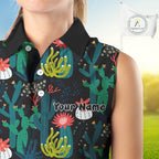 Funny Desert Cactus Pattern Sleeveless Golf Polo Shirts Custom Cactus Golf Shirt