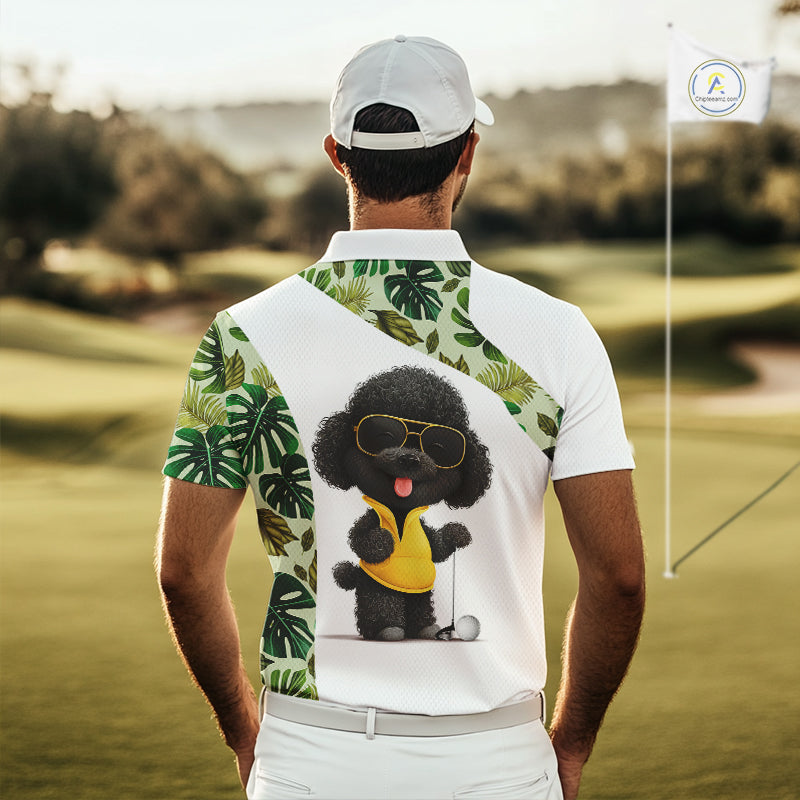 Funny Golf Polo Shirt Green Tropical Pattern Custom Golf Clubs Shirts, Poodle Dog Lover Gift