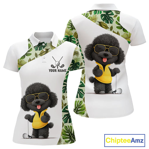 Funny Green Tropical Pattern Golf Polo Shirts Custom White Golf Ball, Poodle Dog Lover Gift