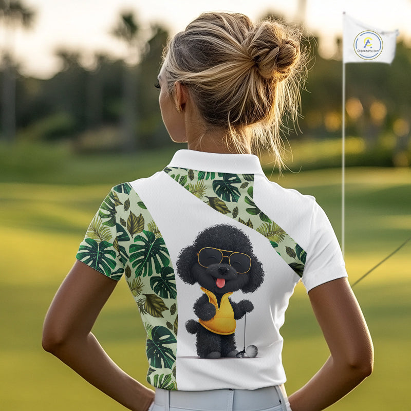 Funny Green Tropical Pattern Golf Polo Shirts Custom White Golf Ball, Poodle Dog Lover Gift