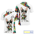 Funny Golf Polo Shirt Custom Tropical Leaf Pattern Personalized Bulldog Golf Shirts